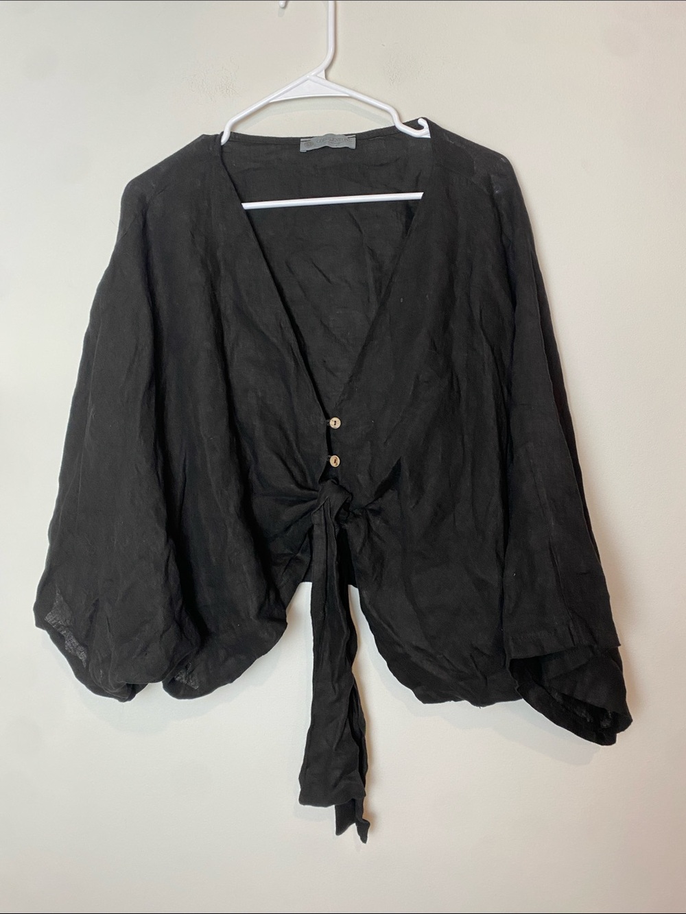 Cobblestone Living Black Lagenlook Linen Button Flowy Blouse One Size